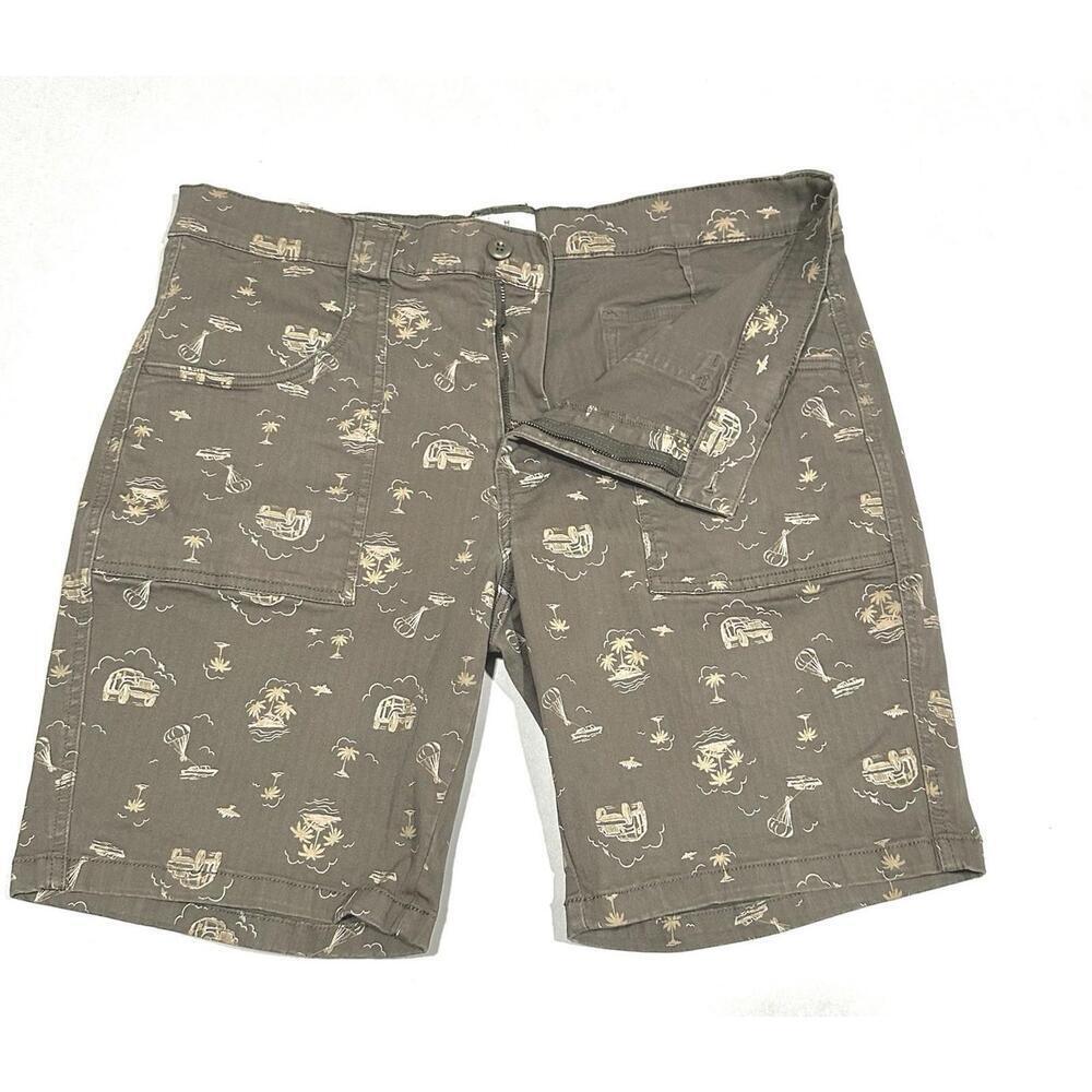 Mutual Weave Mens Graphic Shorts Green Brown Palm Trees Beach Flat Front Size 38 - Picture 12 of 12